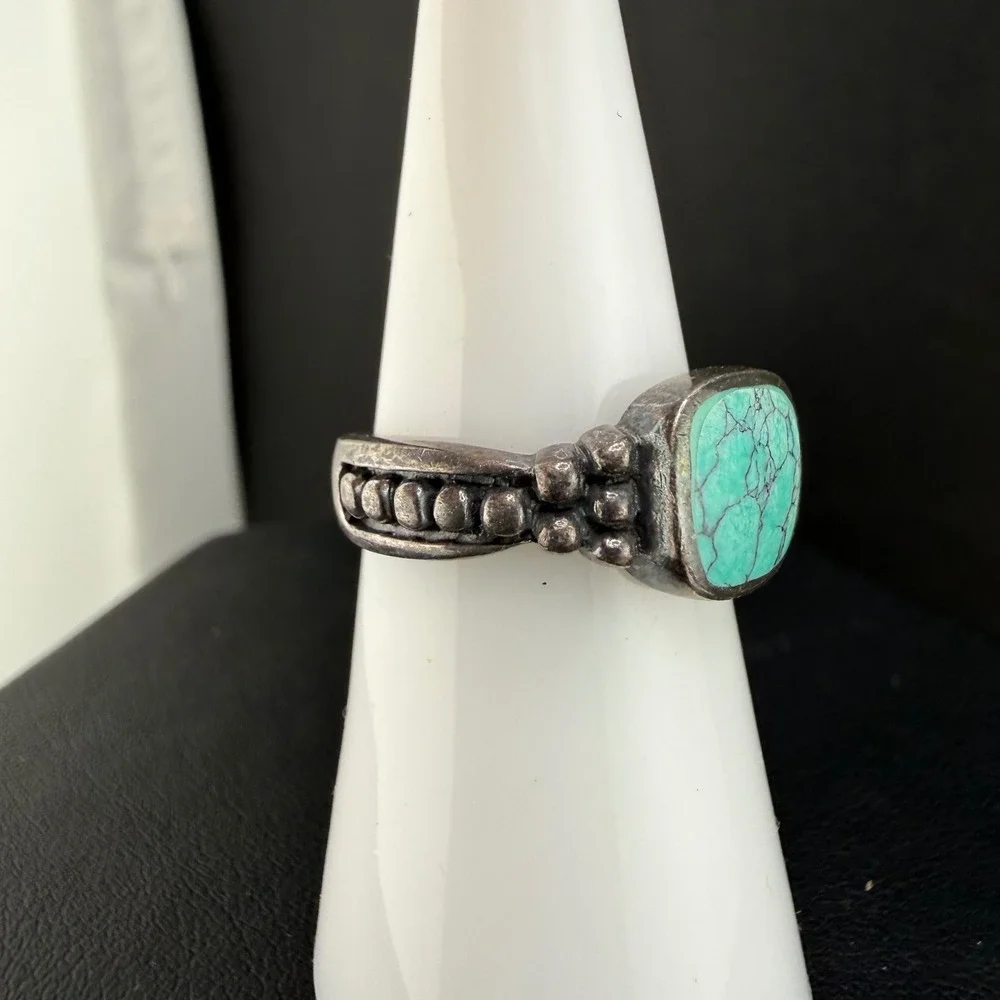 Vintage Ring Sterling Silver Signed CW Polished Stone 6.75